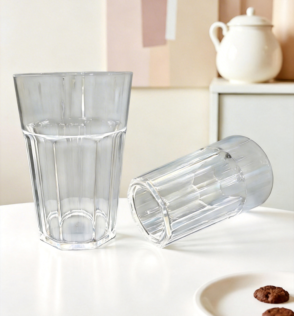 Clear ribbed plastic tumbler cups transparent stackable wholesale China