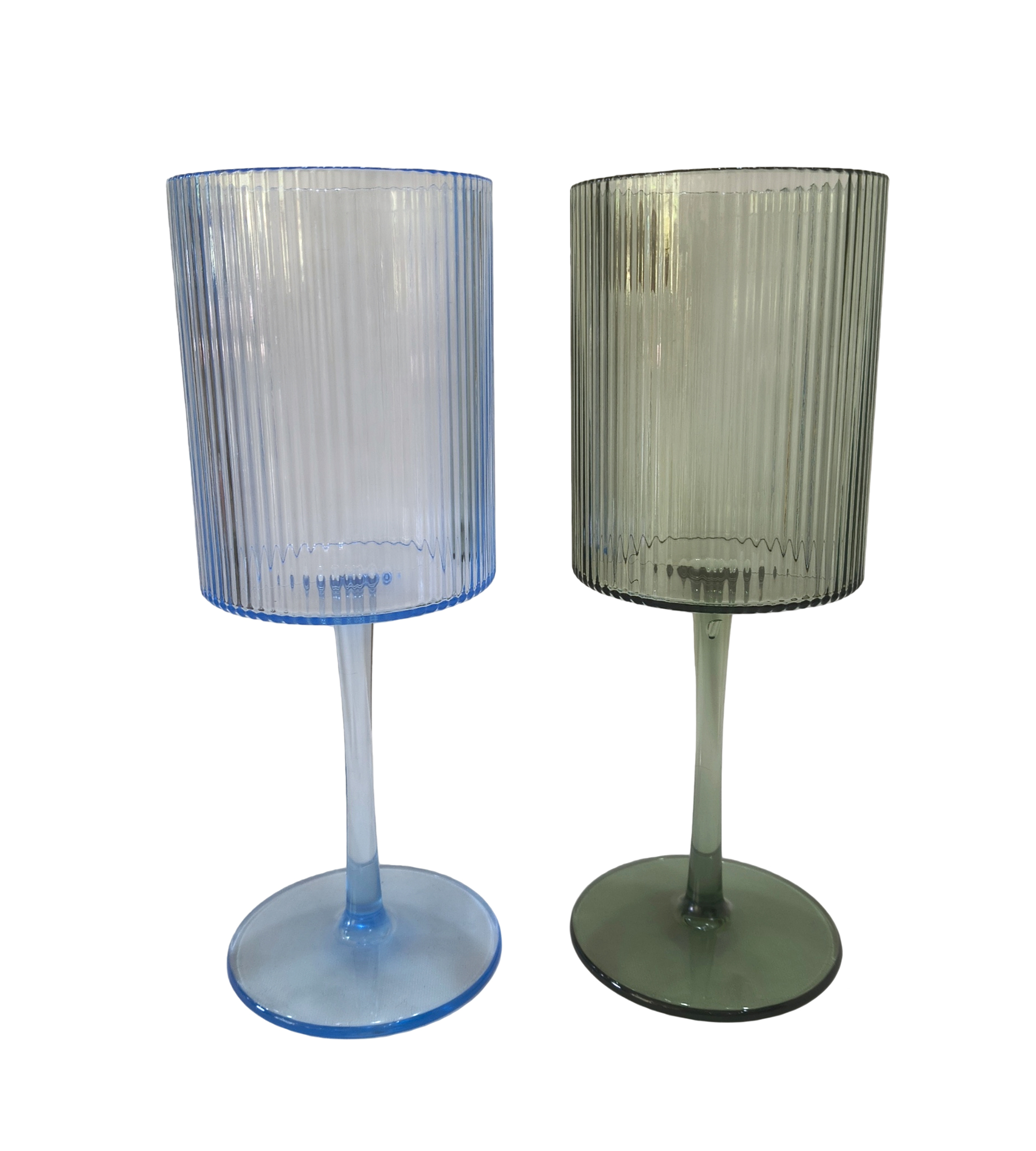 PS crystal clear plastic wine cups ribbed blue grey OEM China manufacturer